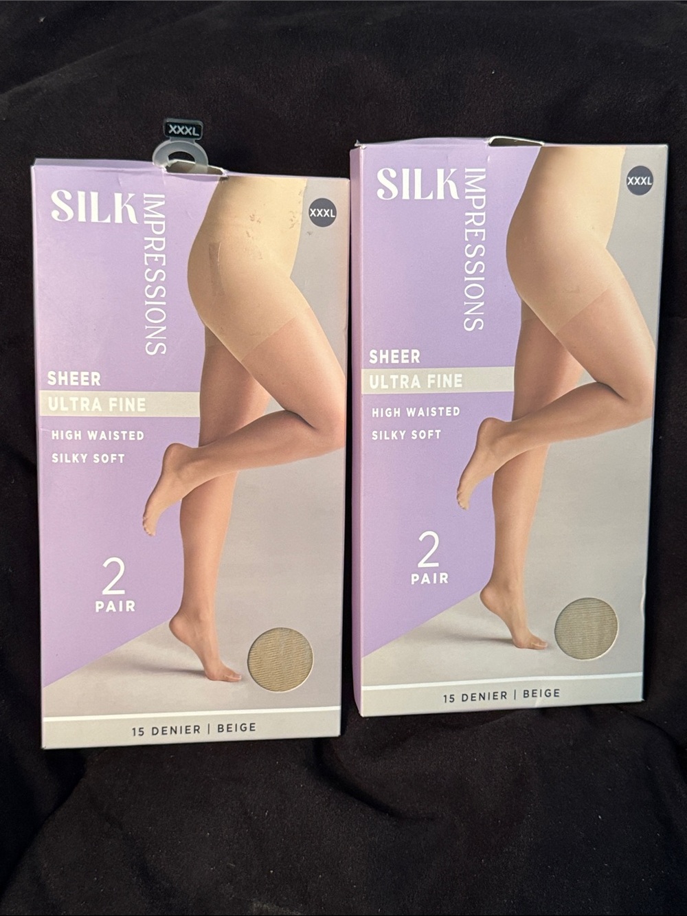 2 prs Silks Impressions Sheer Ultra Fine High-Waisted Hosiery - Beige Sz XXXL